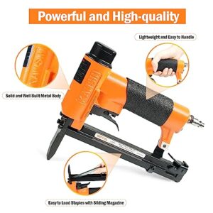 Kamsin 22 Gauge KN7116L Long Nose Upholstery Staple Gun Fits 3/8" (9.1mm) Crown 3/16" to 5/8" Length 71 Series Staples, Pneumatic Stapler Gun for Furniture and Fabric