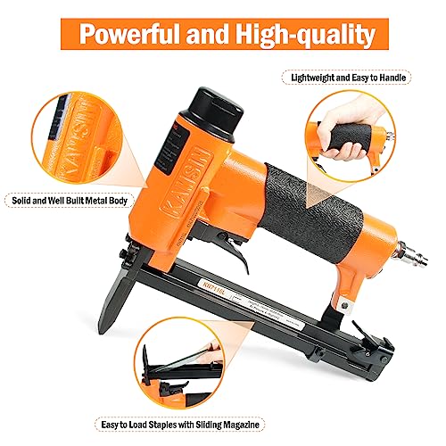 Kamsin 22 Gauge KN7116L Long Nose Upholstery Staple Gun Fits 3/8" (9.1mm) Crown 3/16" to 5/8" Length 71 Series Staples, Pneumatic Stapler Gun for Furniture and Fabric