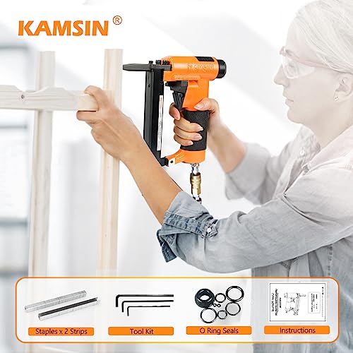 Kamsin 22 Gauge KN7116L Long Nose Upholstery Staple Gun Fits 3/8" (9.1mm) Crown 3/16" to 5/8" Length 71 Series Staples, Pneumatic Stapler Gun for Furniture and Fabric