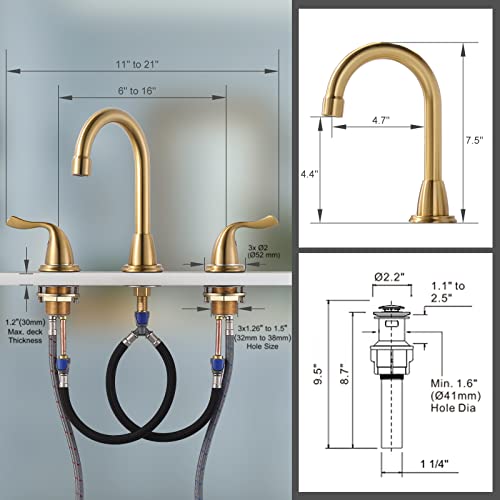 Gold Bathroom Faucet, ARCORA 8 Inch Widespread Bathroom Faucet 3 Hole, 2 Handles Bathroom Sink Bathroom with Drain Assembly, Brushed Gold Faucet for Bathroom Sink