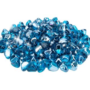 Fire Glass Diamond 1 Inch Firepit Glass Rock 10-Pound Fire Glass Diamonds for Fire Pit Fireplace, Propane Fire Pit, Landscaping - Blue Fire Glass Diamonds