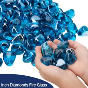 Fire Glass Diamond 1 Inch Firepit Glass Rock 10-Pound Fire Glass Diamonds for Fire Pit Fireplace, Propane Fire Pit, Landscaping - Blue Fire Glass Diamonds