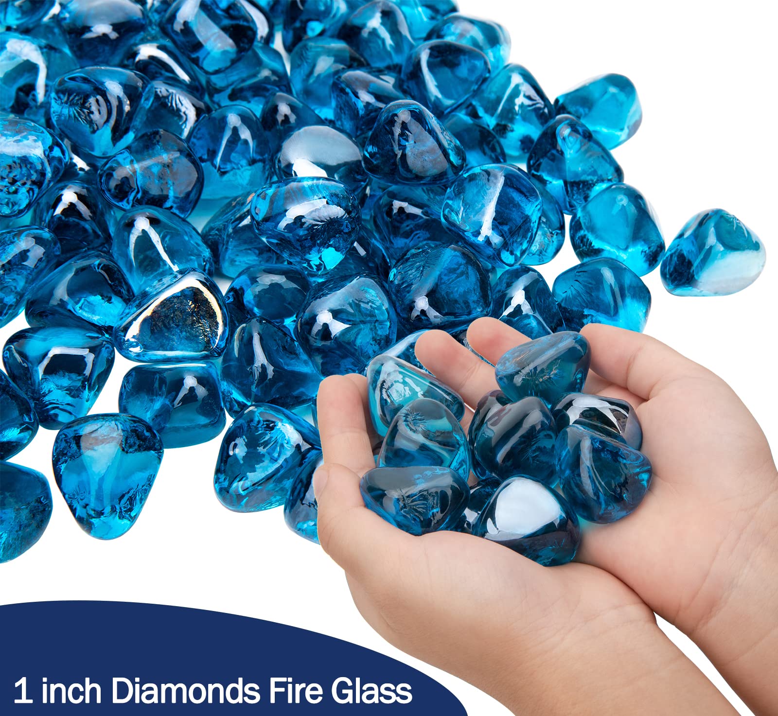 Fire Glass Diamond 1 Inch Firepit Glass Rock 10-Pound Fire Glass Diamonds for Fire Pit Fireplace, Propane Fire Pit, Landscaping - Blue Fire Glass Diamonds