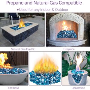 Fire Glass Diamond 1 Inch Firepit Glass Rock 10-Pound Fire Glass Diamonds for Fire Pit Fireplace, Propane Fire Pit, Landscaping - Blue Fire Glass Diamonds