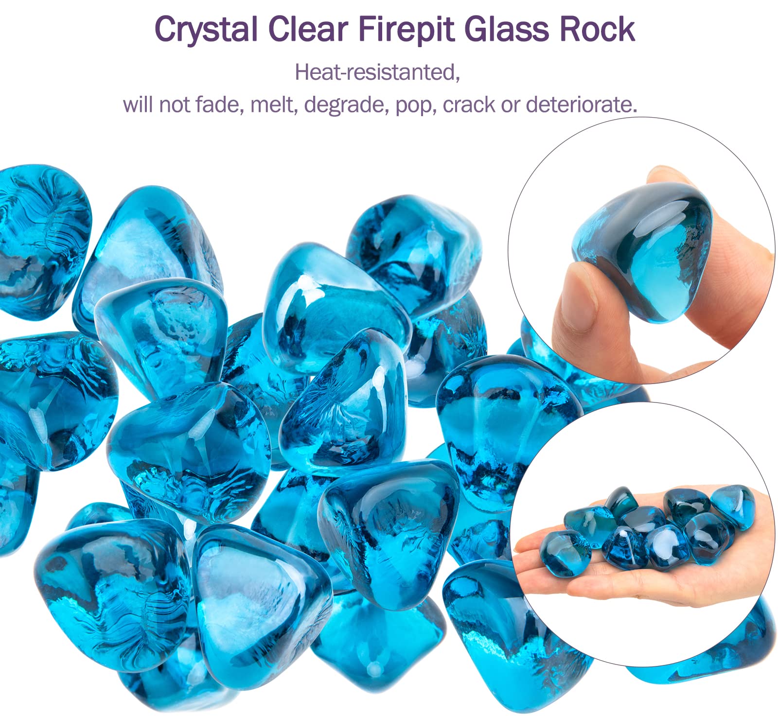 Fire Glass Diamond 1 Inch Firepit Glass Rock 10-Pound Fire Glass Diamonds for Fire Pit Fireplace, Propane Fire Pit, Landscaping - Blue Fire Glass Diamonds