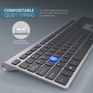 Wireless Keyboard Mouse Combo,J JOYACCESS 2.4G Rechargeable Ultra Slim Full Size Keyboard and Ergonomic Quiet Mouse Set for Laptop,Windows,PC-Emerald Green