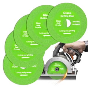 glass cutting disc pack of 5, ultra-thin diamond cutting disc saw blade suitable for 4 inch angle grinder, diamond cut off wheels for glass ceramic diamond marble jade crystal cutting sand wheel