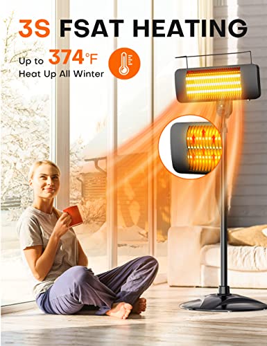 Garage Heater, 1500W Outdoor Heaters for Patio, Telescopic Radiant Infrared Heater w/3 Speeds, Fast Heating 270 Sq.Ft, Electric Patio Heater w/Tip-Over & Overheating Protection for Indoor Pet Use