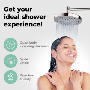 LOKBY 6" High Pressure Shower Head - Rain Fixed Shower Head - Water Pressure Boosting Simple Showerhead Tool-less 1-Min Installation - High Power Flow Bathroom Rainfall Shower Head - Chrome