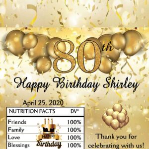 12 ~ GOLD 80th BIRTHDAY CHOCOLATE CANDY BAR WRAPPERS BIRTHDAY PARTY FAVORS PERSONALIZED