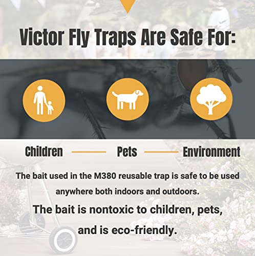 Victor M380 [Set of 2] Reusable Outdoor Fly Traps - Our Fly Trap Combination Pack is Bundled with a Home and Country USA Fly Swatter and an Extra Refill Bait Pack of Three