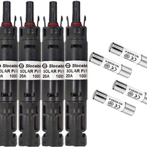 Solar Odyssey MC 20A Pack of 4 Solar Fuse Holder Connector with Single Fuse 1000V in-line Waterproof Fuse Holder IP68 Male and Female Controller for Solar Panel and Inverter in PV System