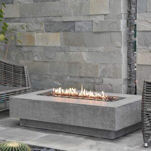 AMS Fireplace | Elementi | Large Rectangular Natural Gas Fire Pit Table | Free Bio-Ethanol Tabletop Lantern | With Canvas Cover, Lava Rocks, and Gas Key Valve | Fuel: Natural Gas, Hampton - Light Grey