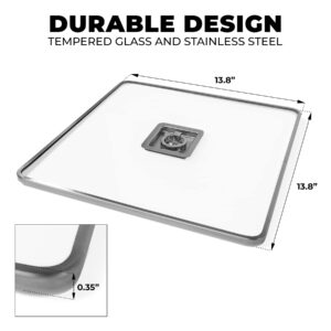 Outland Living Tempered Glass Square Firepit Insert Lid 13.8 x 13.8 x 0.35 Inch - Bracket Set For Storage Inside Fire Table, Stainless Steel Edge Trim - Compatible with Yaletown Model 420 Firetable