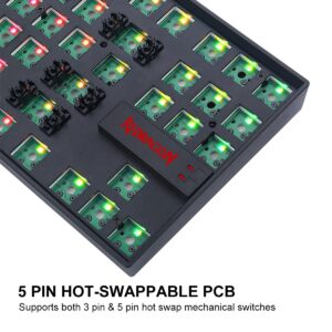 Redragon BBK552 Custom Gaming TKL Mechanical Keyboard Kit – 80% 87 Keys DIY RGB Fully Modular Keyboard - USB Wired Barebones Tenkeyless Keyboard HOT SWAPPABLE 3pin/5pin Switch, Black