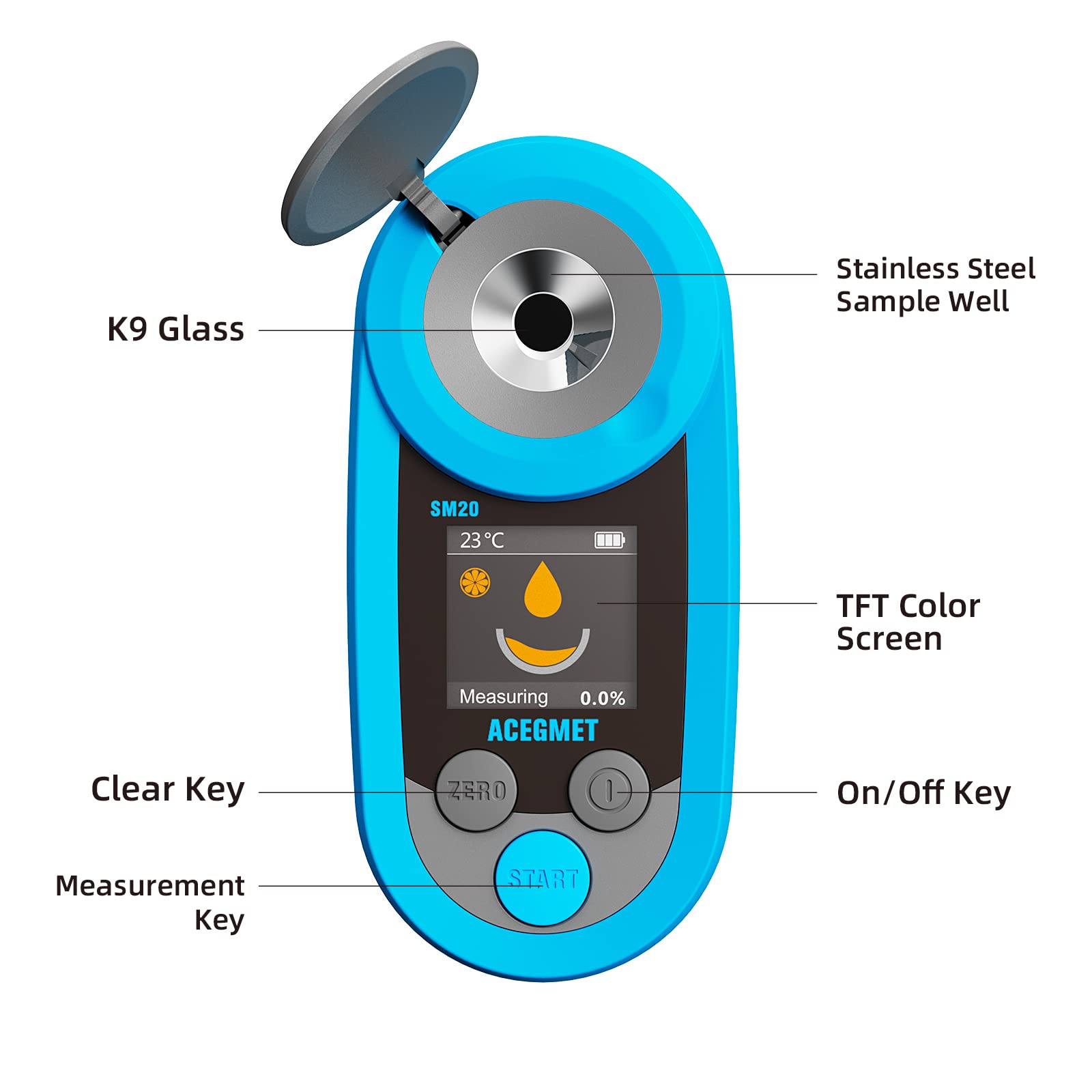 Digital Brix Refractometer, ACEGMET Automatic Temperature Compensation Brix Refractometer Range 0-53%, ±2 PSU Accuracy, 1 PSU Resolution Brix Meter