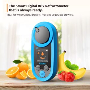 Digital Brix Refractometer, ACEGMET Automatic Temperature Compensation Brix Refractometer Range 0-53%, ±2 PSU Accuracy, 1 PSU Resolution Brix Meter