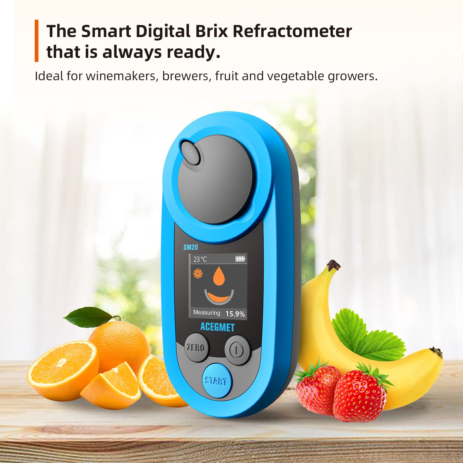 Digital Brix Refractometer, ACEGMET Automatic Temperature Compensation Brix Refractometer Range 0-53%, ±2 PSU Accuracy, 1 PSU Resolution Brix Meter