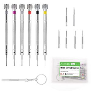 aienxn 13pcs (6 sets) micro precision jewelry screwdriver set, watch screwdriver kit 0.8-1.6mm, 6 extra replace blades for watch repair, electronics repair, jewelry work, eyeglasses repair q-034