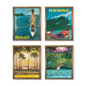 hawaii wall art decor - tropical pictures - beach aesthetic room decor - vintage travel poster - retro surfing wall art - hawaiian prints - 50s 60s themed art set - summer salt poster - tiki bar décor