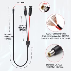 10Ft Solar Panel Connector to DC8mm Adapter Extension Cable, 16AWG Heavy Duty Wire Solar Connector for Portable Backup Power Station Solar Generator