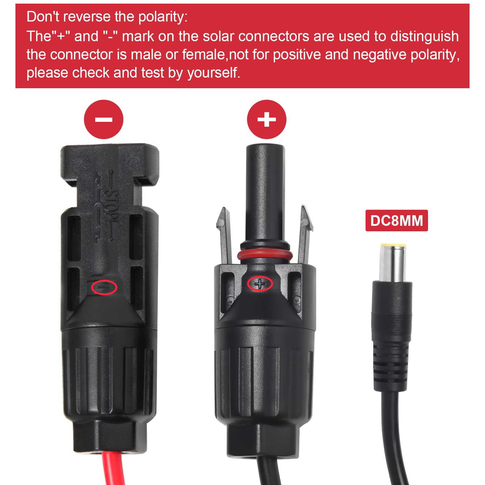 10Ft Solar Panel Connector to DC8mm Adapter Extension Cable, 16AWG Heavy Duty Wire Solar Connector for Portable Backup Power Station Solar Generator