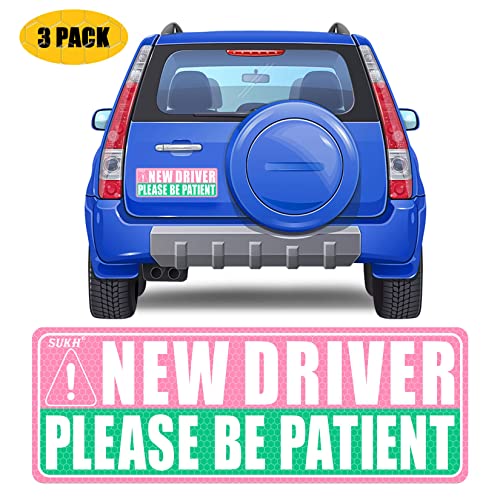 Sukh New Student Driver for Car - Student Driver Car Magnet Be Patient Student Driver Magnet Boys and Girls Safety Warning Reflective Signs Reusable Movable 3 Pcs