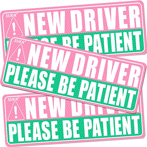 Sukh New Student Driver for Car - Student Driver Car Magnet Be Patient Student Driver Magnet Boys and Girls Safety Warning Reflective Signs Reusable Movable 3 Pcs