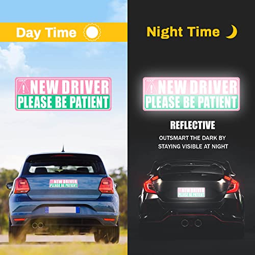 Sukh New Student Driver for Car - Student Driver Car Magnet Be Patient Student Driver Magnet Boys and Girls Safety Warning Reflective Signs Reusable Movable 3 Pcs