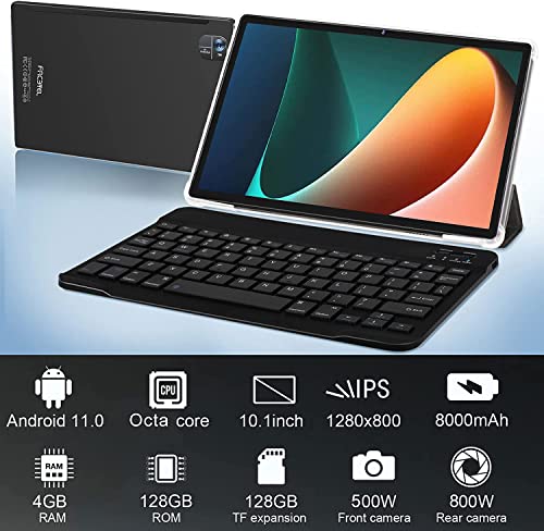 FACETEL Android 11 Tablet 10.1" Q10PRO Tablets:4GB RAM|128GB ROM|5G Wi-Fi|Octa-Core|8000mAh|Bluetooth |Google Certified|with Keyboard, Mouse, Earphones etc./Support Split Screen-Black