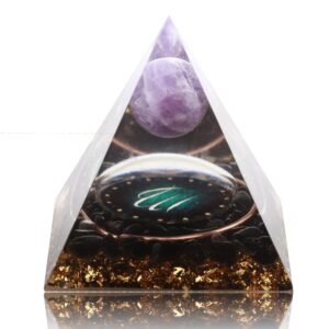 12 zodiac orgone crystal pyramid, natural amethyst with obsidian,healing crystals pyramid for protection chakra, unique constellation pyramid for positive energy, healing money health(virgo)