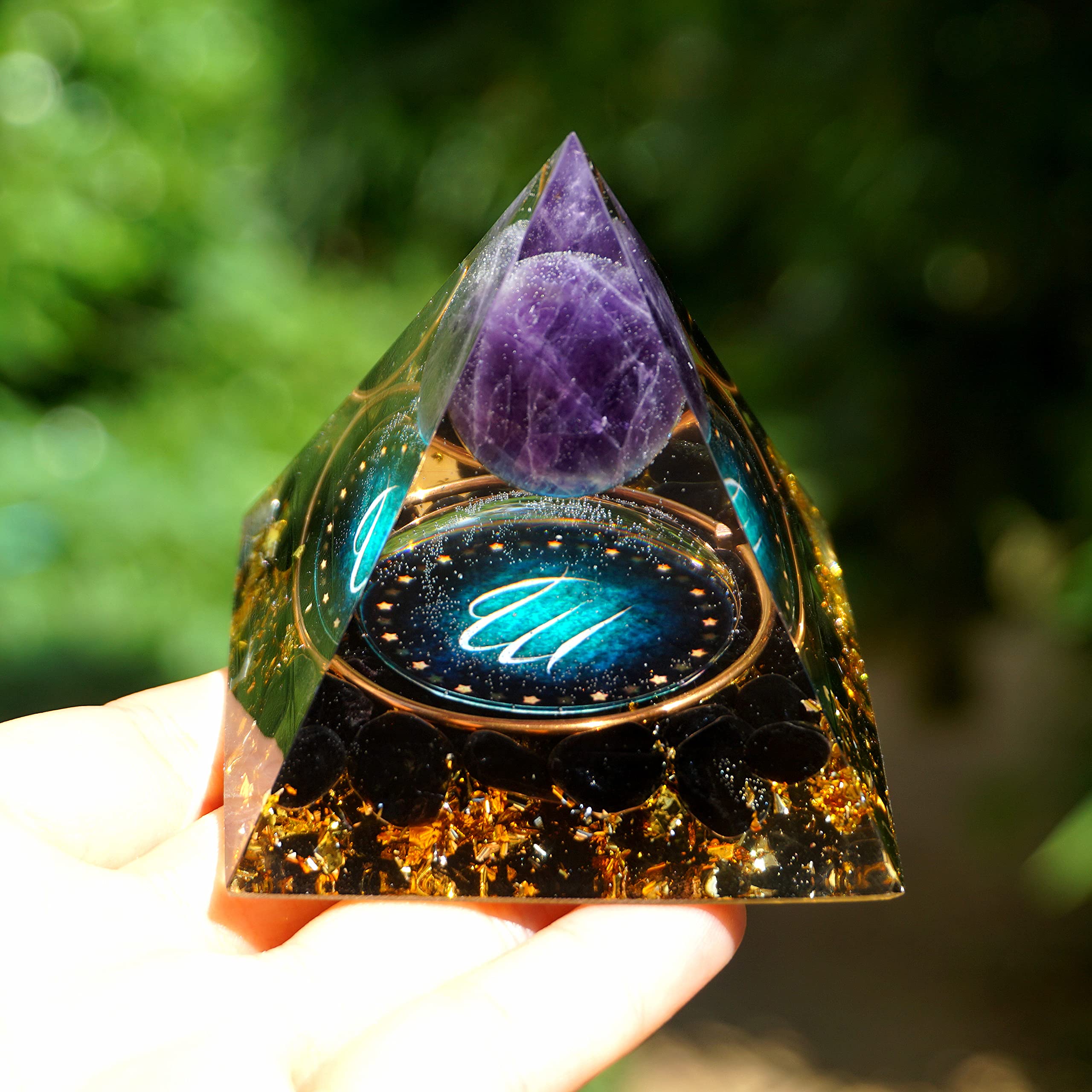 12 Zodiac Orgone Crystal Pyramid, Natural Amethyst with Obsidian,Healing Crystals Pyramid for Protection Chakra, Unique Constellation Pyramid for Positive Energy, Healing Money Health(Virgo)