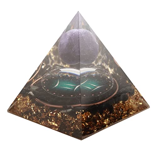 12 Zodiac Orgone Crystal Pyramid, Natural Amethyst with Obsidian,Healing Crystals Pyramid for Protection Chakra, Unique Constellation Pyramid for Positive Energy, Healing Money Health(Gemini)