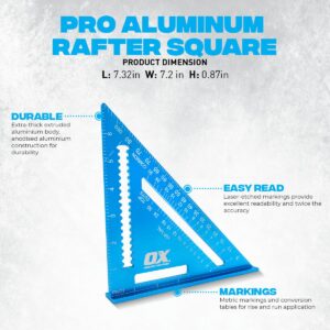 OX Tools Pro Rafter Square 7 Inch, Trim Square, Framing Square, Aluminum, OX-P506518