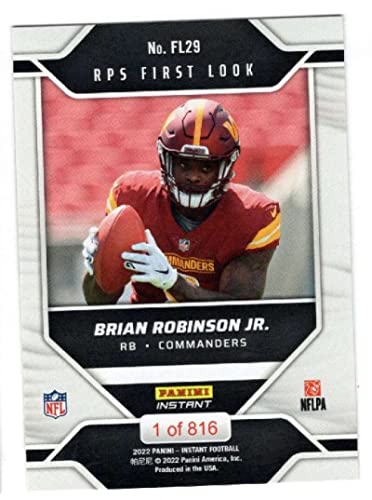 BRIAN ROBINSON jR RC 2022 Panini Instant RPS First Look ROOKIE /816#FL29 Commanders NM+-MT+ NFL Football Rookie Premiere Set