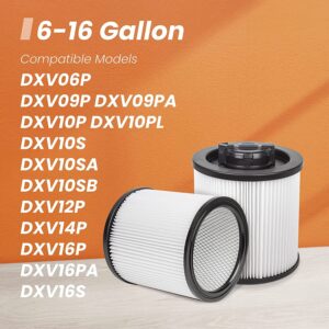 DXVC6910 HEPA Cartridge Filter Replacement Fit for DEWALT Wet/Dry Filter Vacuum Cleaners-Regular 6-16 Gallon, Compatible with DeWalt DXV06P DXV09P DXV10P DXV10PL DXV10SA DXV12P DXV14P DXV16P 2pcs