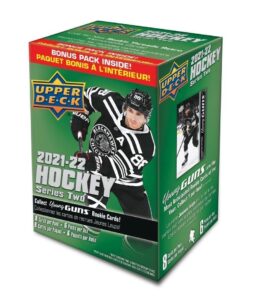 2021-22 nhl upper deck series 2 hockey factory sealed blaster box 48 cards: 6 packs of 8 cards per pack. includes young guns rookie cards (see photos for details of great possible hits) bonus 3 cards (per order) of your favorite team if you message reques