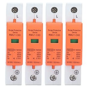 4Pcs 1P Surge Protective Device, Orange DIN Rail Mounting SPD House Arrester Protector Device for AC 420V RMU1‑C20/40/60(Imax：60kA)