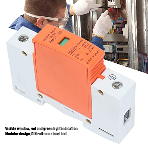 4Pcs 1P Surge Protective Device, Orange DIN Rail Mounting SPD House Arrester Protector Device for AC 420V RMU1‑C20/40/60(Imax：60kA)