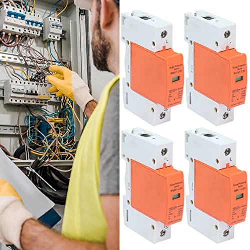 4Pcs 1P Surge Protective Device, Orange DIN Rail Mounting SPD House Arrester Protector Device for AC 420V RMU1‑C20/40/60(Imax：60kA)