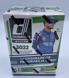 2022 donruss racing nascar sealed 56c blaster box 1 auto (autograph) or memorabilia card per box on average look for hailie deegan, brittany zamora. contains 7 packs with 8 cards per pack for a total of 56 cards. 1 autograph or memorabilia card on average