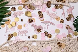pink safari baby shower decorations for girl, pink wild one party supplies, animal confetti 525 pieces