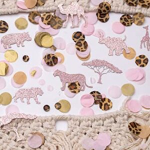 Pink Safari Baby Shower Decorations for Girl, Pink Wild One Party Supplies, Animal Confetti 525 pieces