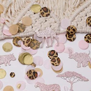 Pink Safari Baby Shower Decorations for Girl, Pink Wild One Party Supplies, Animal Confetti 525 pieces