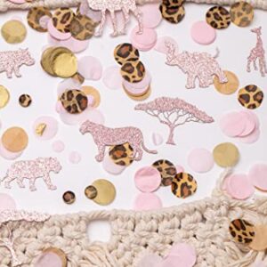 Pink Safari Baby Shower Decorations for Girl, Pink Wild One Party Supplies, Animal Confetti 525 pieces