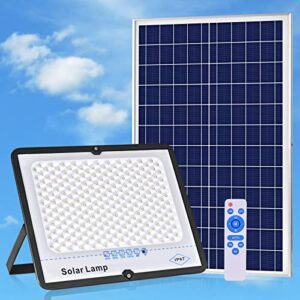 300w solar flood lights outdoor dusk to dawn, 30000 lm solar lights outdoor waterproof 16ft cord solar powered security lighting floodlight remote control for shed backyard garden