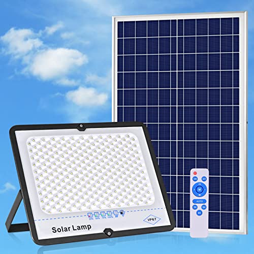 300W Solar Flood Lights Outdoor Dusk to Dawn, 30000 LM Solar Lights Outdoor Waterproof 16ft Cord Solar Powered Security Lighting Floodlight Remote Control for Shed Backyard Garden