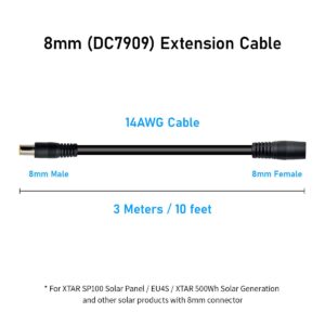 XTAR DC7909 8mm Extension Cable,10Ft 3M DC 8mm Cord Female to Male Cable Connector for XTAR SP100 Solar Panel Solar Generator Portable Power Station 14AWG