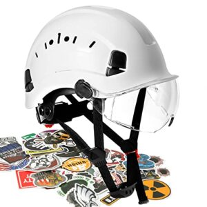 aolamegs abs safety hard hat - ansi z89.1 approved safety helmet adjustable vented hardhat for men women adults safety hardhats for outdoor indoor industrial construction workwear (white clear visor)