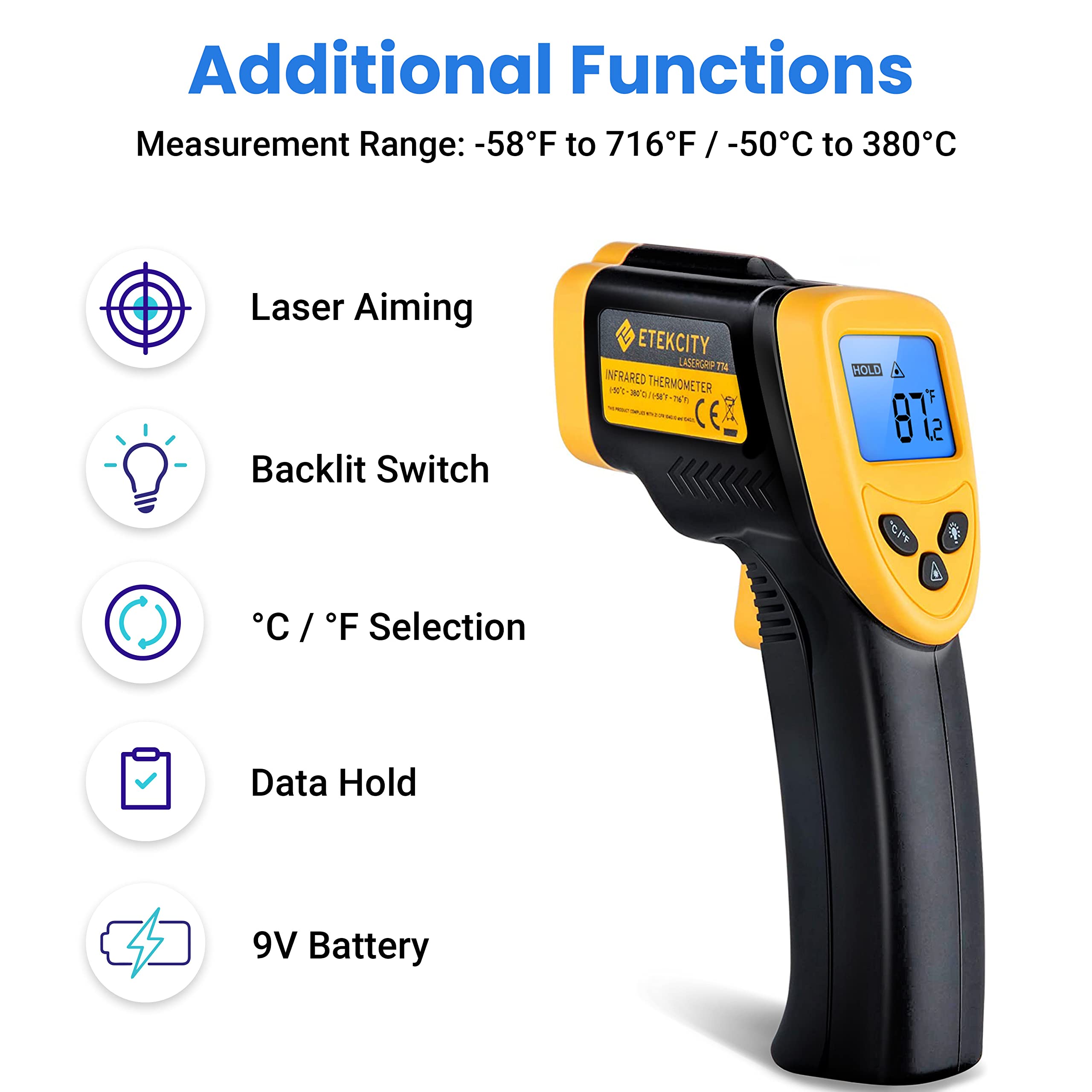 Etekcity Infrared Thermometer 774, Yellow & Food Kitchen Scale, Digital Grams and Ounces for Weight Loss, Baking, Cooking, Keto and Meal Prep, Medium, 304 Stainless Steel